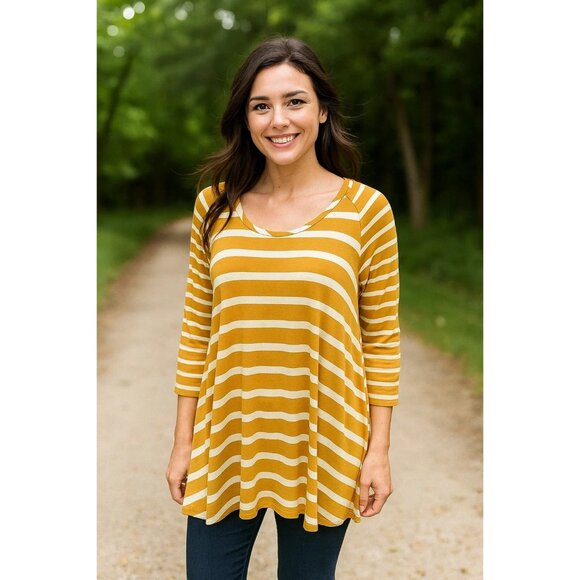 Matelda Jane Tunic Tee Dress size Large, mustard yellow striped Women's - Picture 6 of 6